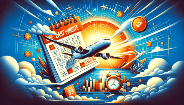 Graphic illustrating cheap last-minute flight deals