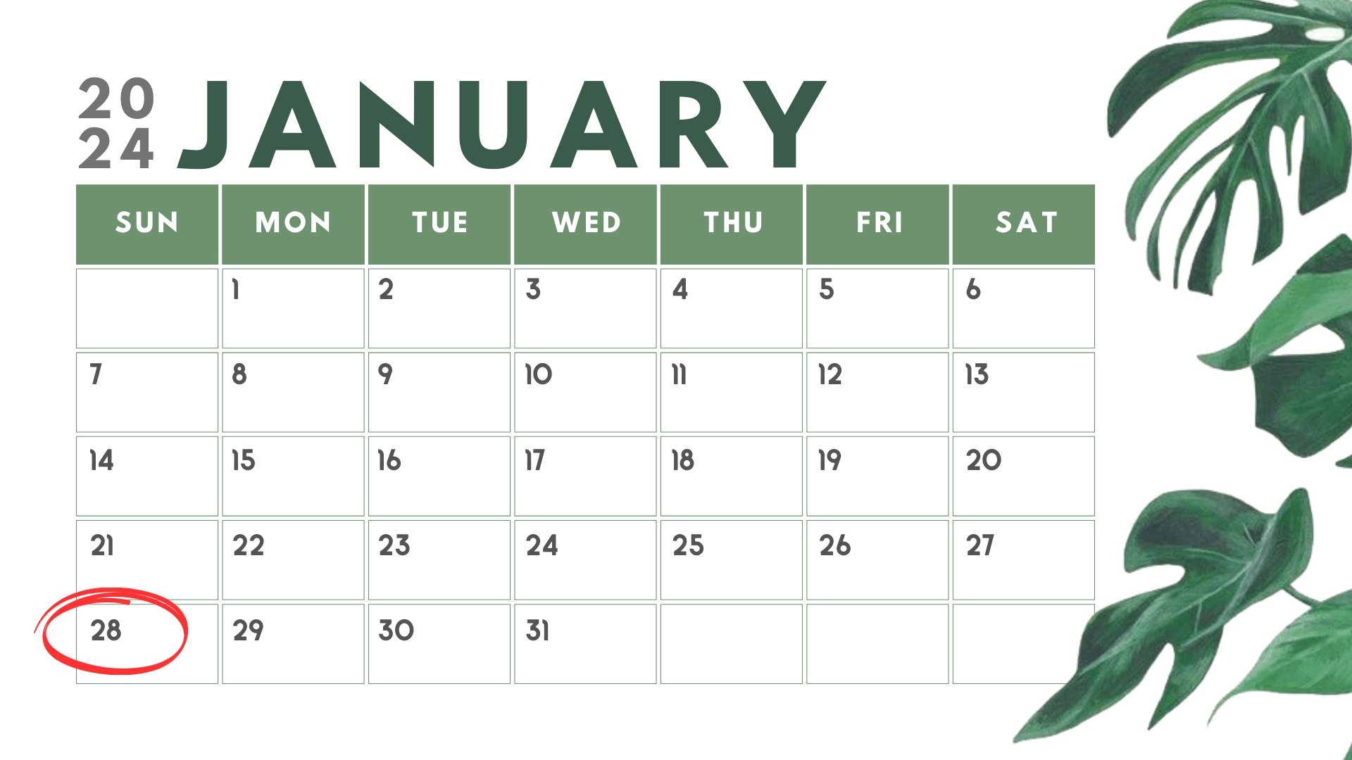 Updated calendar for January 2024