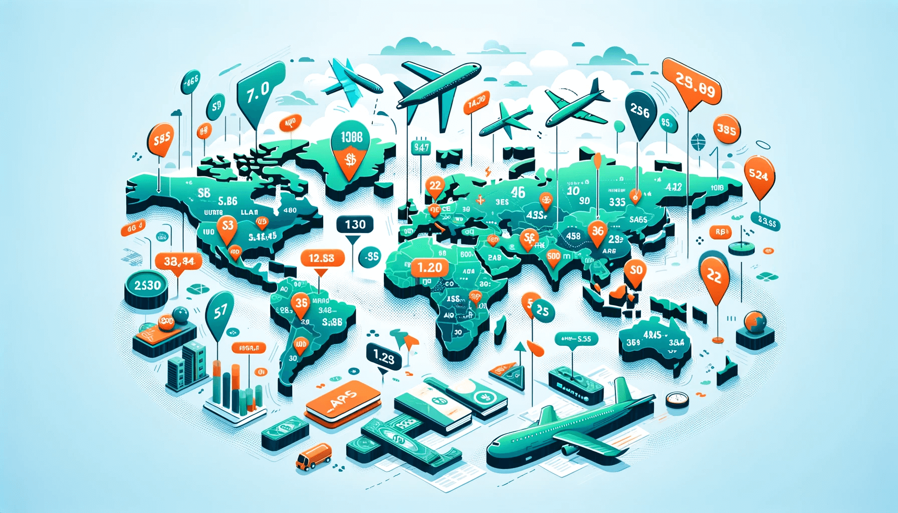 Global map showing potential VPN savings on flight prices