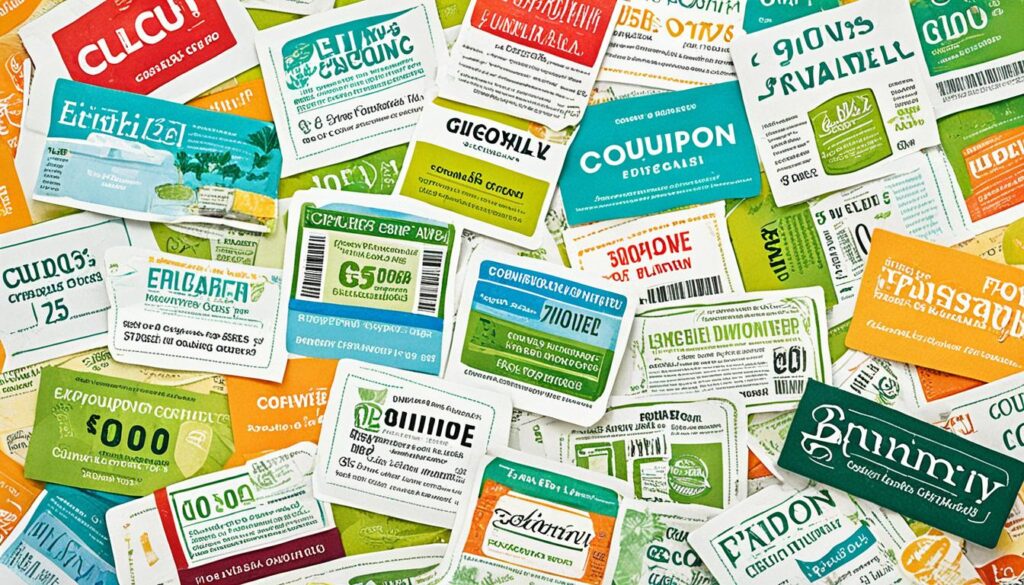 Collection of various colorful coupons.