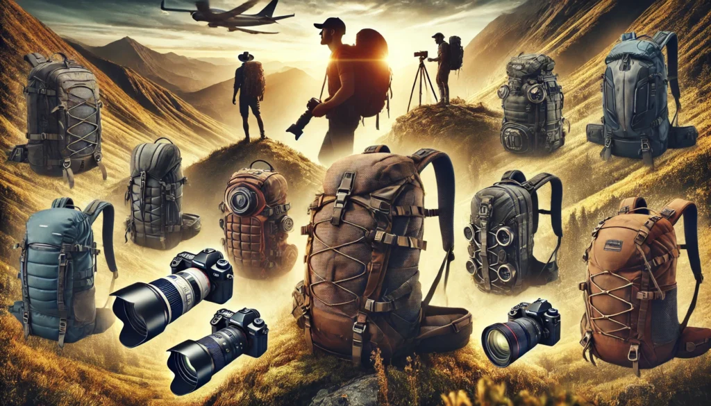 Outdoor camera backpacks and cameras for photographers.